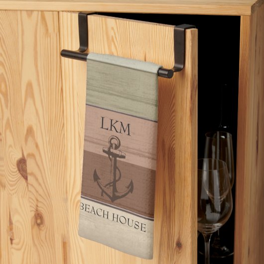 Rustic Earth Tones Wood Nautical - Monogram Theedoek (Derde Gevouwen)