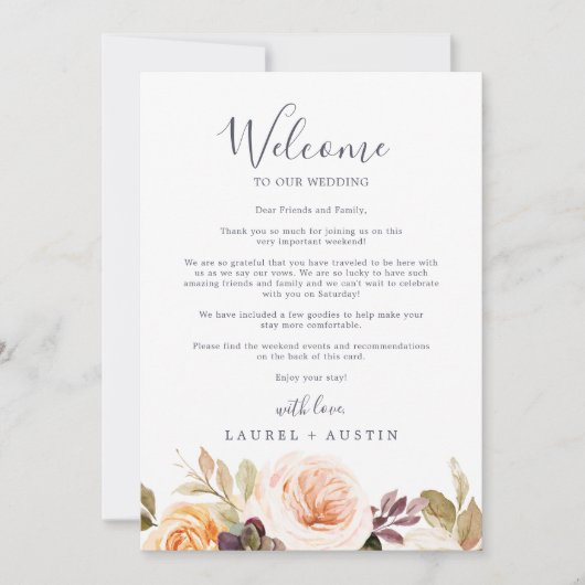 Rustic Earth Wedding Welcome Letter & Itinerary (Voorkant)