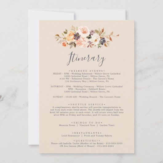Rustic Earth Wedding Welcome Letter & Itinerary (Achterkant)