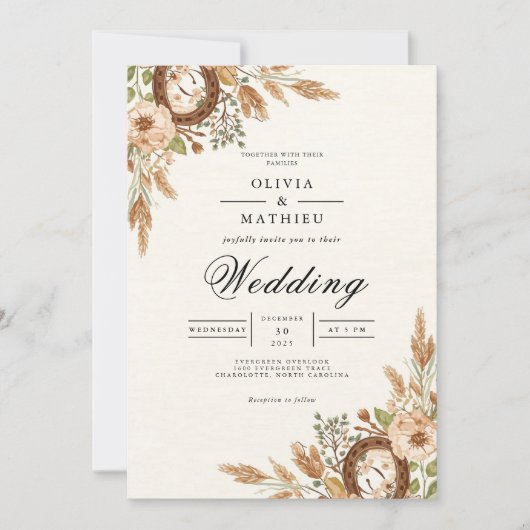 Rustic Earthy Bloom Arch Wedding Kaart (Voorkant)