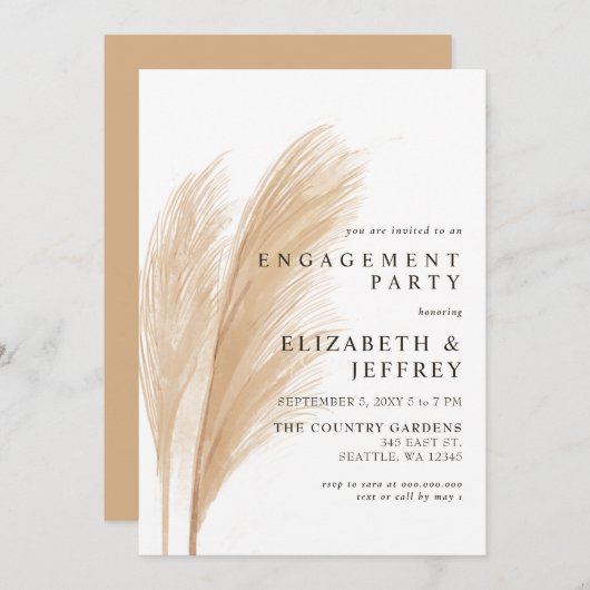 Rustic Earthy Boho Pampas Engagement Party Kaart (Voorkant / Achterkant)
