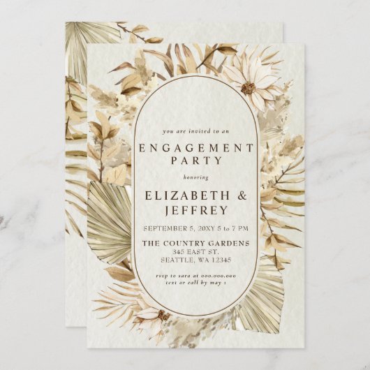 Rustic Earthy Boho Pampas Engagement Party Kaart (Voorkant / Achterkant)