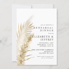 Rustic Earthy Boho Pampas Rehearsal Dinner Invita Kaart