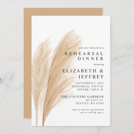 Rustic Earthy Boho Pampas Rehearsal Kaart (Voorkant / Achterkant)