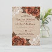 Rustic Earthy Burlap Dusty Terracotta Roos Wedding Kaart (Staand voorkant)