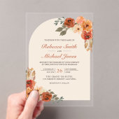 Rustic Earthy Burnt Orange Floral Arch Wedding Acryl Uitnodigingen (Insitu (Draagbaar))