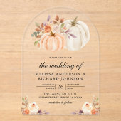 Rustic Earthy Dusty Peach Floral Pumpkin Wedding Acryl Uitnodigingen (Voorkant)