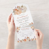 Rustic Earthy Dusty Peach Floral Pumpkin Wedding All In One Uitnodiging (Afscheurbaar)