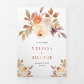 Rustic Earthy Dusty Peach Floral Pumpkin Wedding Drieluik Uitnodiging (Cover)