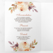Rustic Earthy Dusty Peach Floral Pumpkin Wedding Drieluik Uitnodiging (Binnenzijde eerst)