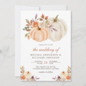Rustic Earthy Dusty Peach Floral Pumpkin Wedding Kaart (Voorkant)