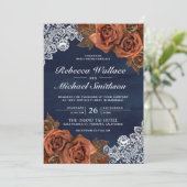 Rustic Earthy Dusty Terracotta Roos Navy Wedding Kaart (Staand voorkant)