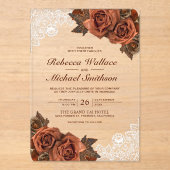 Rustic Earthy Dusty Terracotta Rose Lace Wedding Acryl Uitnodigingen (Voorkant)