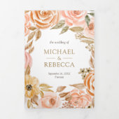 Rustic Earthy Floral Autumn QR Code Weddenschap Drieluik Uitnodiging (Cover)