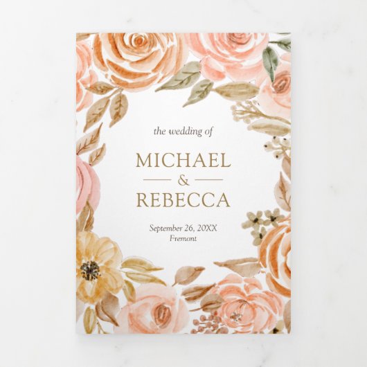 Rustic Earthy Floral Autumn QR Code Weddenschap Drieluik Uitnodiging (Cover)