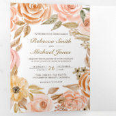 Rustic Earthy Floral Autumn QR Code Weddenschap Drieluik Uitnodiging (Binnenzijde eerst)