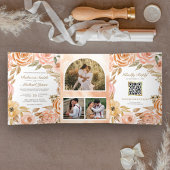 Rustic Earthy Floral Autumn QR Code Weddenschap Drieluik Uitnodiging