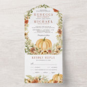 Rustic Earthy Floral Botanical Pumpkin Wedding All In One Uitnodiging (Binnen)