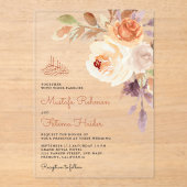 Rustic Earthy Floral Bouquet Islamic Wedding Acryl Uitnodigingen (Voorkant)