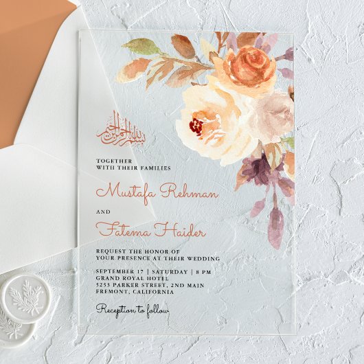 Rustic Earthy Floral Bouquet Islamic Wedding Acryl Uitnodigingen