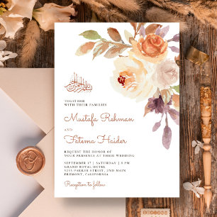 Rustic Earthy Floral Bouquet Islamic Wedding Kaart