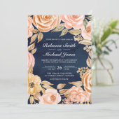 Rustic Earthy Floral Photo Navy QR Code Weddenscha Kaart (Staand voorkant)