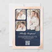 Rustic Earthy Floral Photo Navy QR Code Weddenscha Kaart (Achterkant)