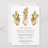 Rustic Earthy Floral Pots Dried Boho Palm Wedding Kaart (Voorkant)