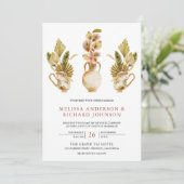 Rustic Earthy Floral Pots Dried Boho Palm Wedding Kaart (Staand voorkant)