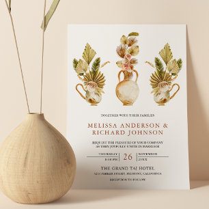 Rustic Earthy Floral Pots Dried Boho Palm Wedding Kaart