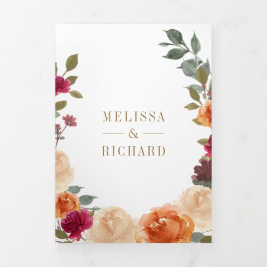 Rustic Earthy Floral Wreath QR Code Wedding Drieluik Uitnodiging (Cover)