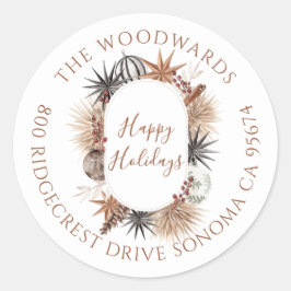 Rustic Earthy Holiday Retouradres Ronde Sticker
