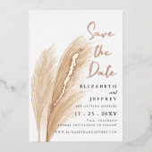 Rustic Earthy Neutral Boho Pampas Save the Date Folie Uitnodiging (Voorkant)