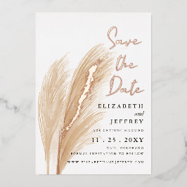 Rustic Earthy Neutral Boho Pampas Save the Date Folie Uitnodiging