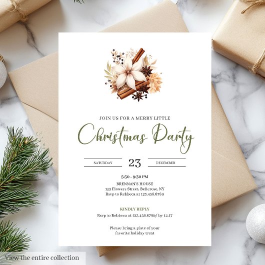 Rustic Earthy Olive Ivory Christmas Party Invite Kaart