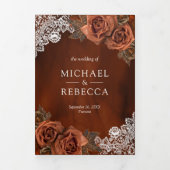 Rustic Earthy Oranje Dusty Terracotta Roos Wedding Drieluik Uitnodiging (Cover)