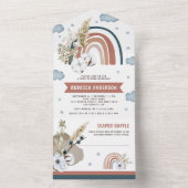 Rustic Earthy Pampas Boho Rainbow Baby shower All In One Uitnodiging (Binnen)