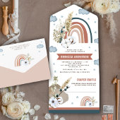 Rustic Earthy Pampas Boho Rainbow Baby shower All In One Uitnodiging