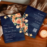 Rustic Earthy Peach Floral Navy QR Code Weddenscha Kaart<br><div class="desc">Verrijk je gasten met deze elegant allemaal in één bruiloft,  met mooie bloemen en moderne typografie met QR-code voor online RSVP. Voeg eenvoudig uw gebeurtenisdetails op deze makkelijk te gebruiken sjabloon toe om het één-van-een-soort uitnodiging te maken.</div>