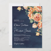 Rustic Earthy Peach Floral Navy QR Code Weddenscha Kaart (Voorkant)