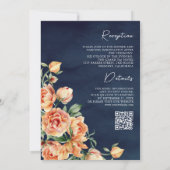Rustic Earthy Peach Floral Navy QR Code Weddenscha Kaart (Achterkant)