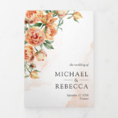 Rustic Earthy Peach Floral QR Code Wedding Drieluik Uitnodiging (Cover)