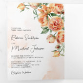 Rustic Earthy Peach Floral QR Code Wedding Drieluik Uitnodiging (Binnenzijde eerst)