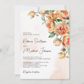 Rustic Earthy Peach Floral QR Code Wedding Kaart (Voorkant)