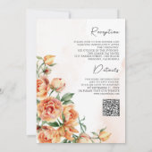 Rustic Earthy Peach Floral QR Code Wedding Kaart (Achterkant)