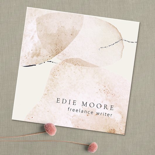 Rustic Earthy Tan Painted Abstracte Waterverf Art Vierkante Visitekaartje