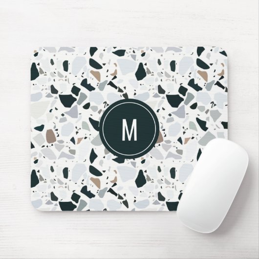 Rustic Earthy Terrazzo Stone Pattern Monogram Muismat (Met muis)