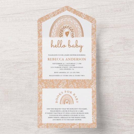 Rustic Earthy Waterverf Boho Rainbow Baby shower All In One Uitnodiging (Binnen)