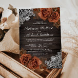 Rustic Earthy Wood Dusty Terracotta Roos Wedding Kaart<br><div class="desc">Verrijk je gasten met deze elegante huwelijksuitnodiging met prachtige rustige oranje rozen en kant. Voeg eenvoudig uw gebeurtenisdetails op deze makkelijk te gebruiken sjabloon toe om het één-van-een-soort uitnodiging te maken.</div>