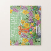 Rustic Easter Basket Eggs Floral Familienaam Legpuzzel (Verticaal)